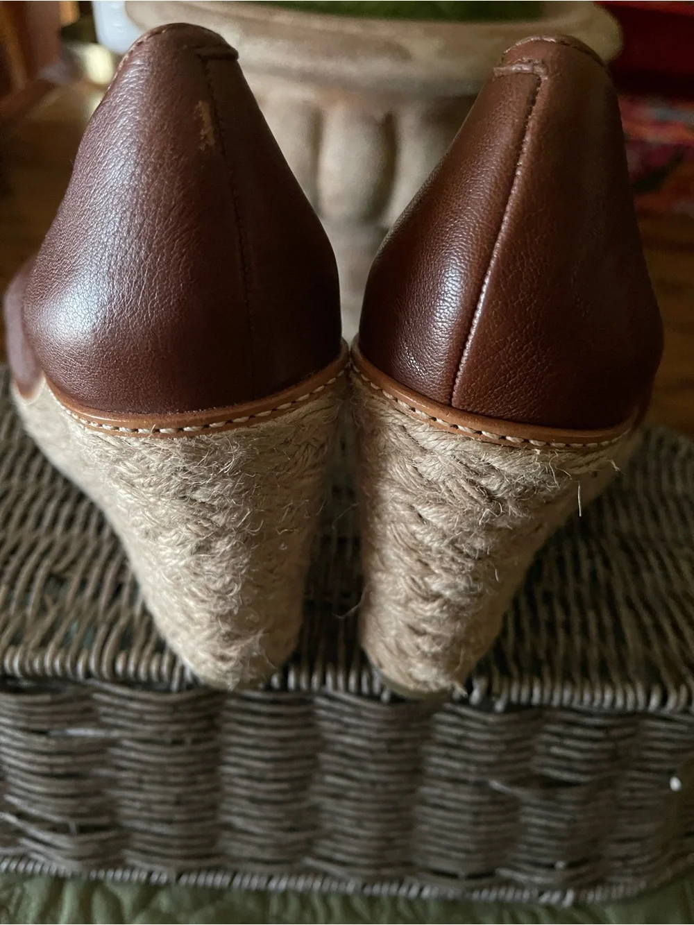 Banana Republic Brown Leather Peep-Toe Espadrille Wedges